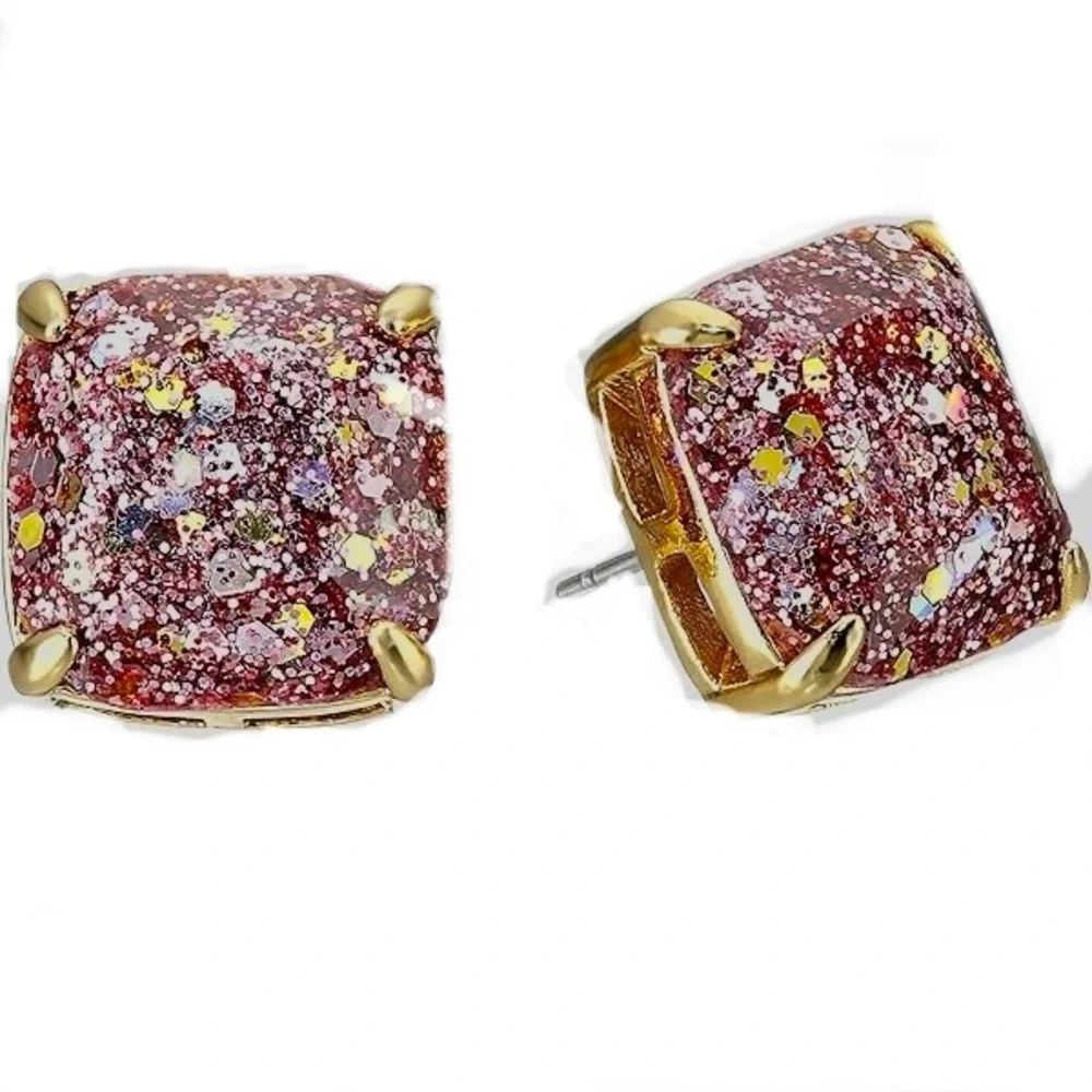 Kate Spade New York ♠️ something sparkly rose gold glitter square studs - Picture 6 of 7